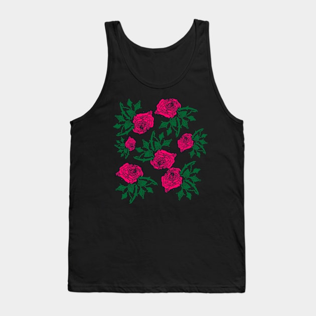 Rose Floral Line Art Pattern Tank Top by Alex